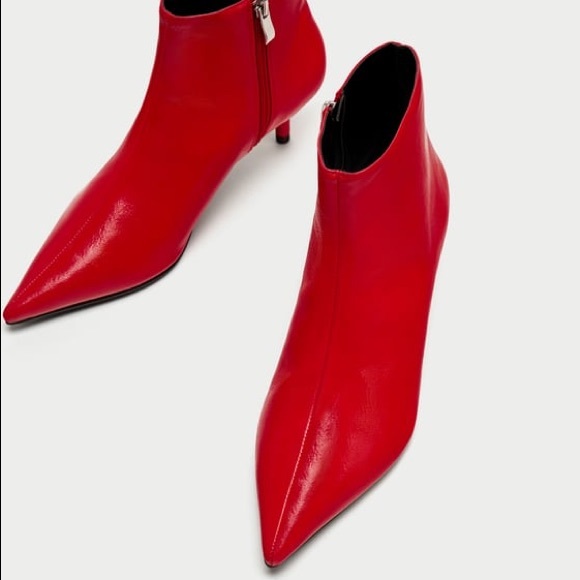 ZARA RED MID-HEEL ANKLE BOOTS - NEW WITH TAGS - Picture 5 of 6